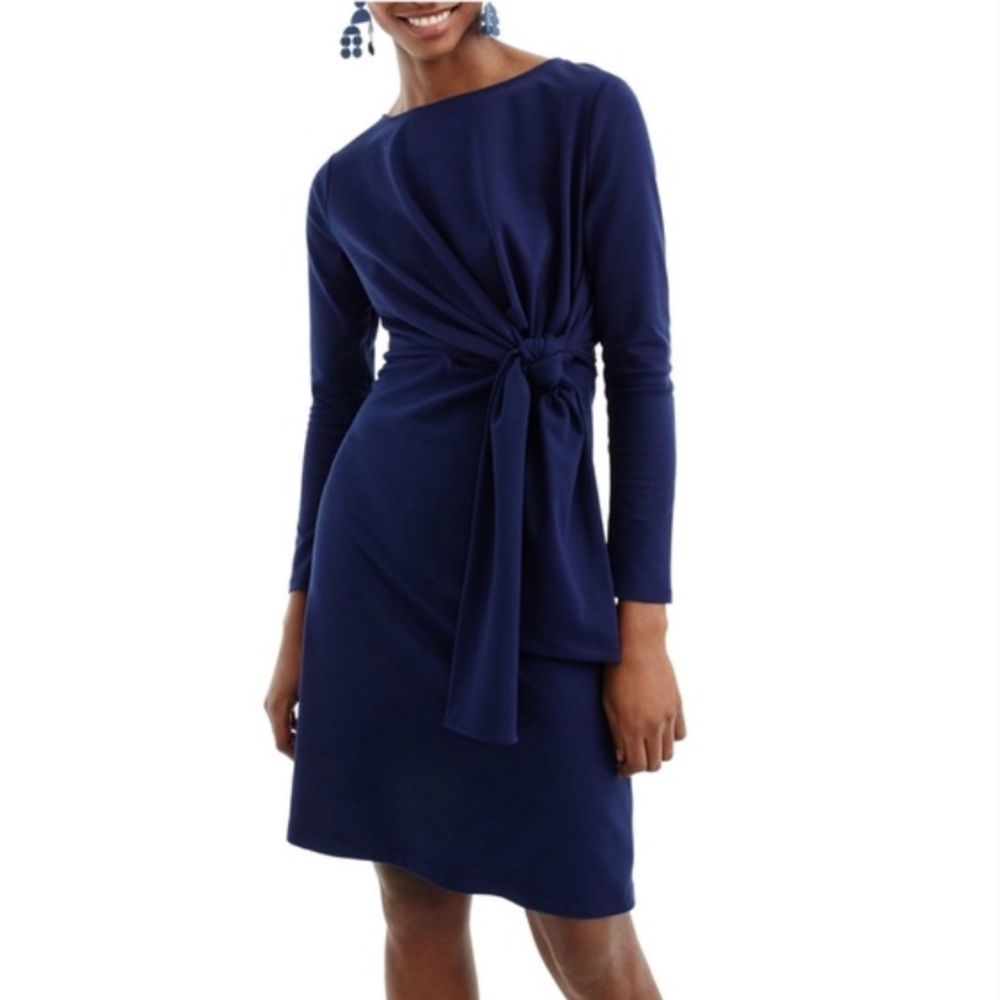 J. Crew Drapey Tie Waist Navy Dress Size S